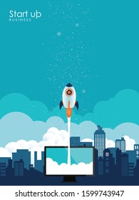 Rocket launch. Project start up and development process. Innovation product,creative idea.