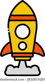 Rocket Launch Propulsion Icon. A rocket launching icon representing propulsion and thrust physics concepts. Perfect for aerospace education, space science materials, and mechanics theory presentations.