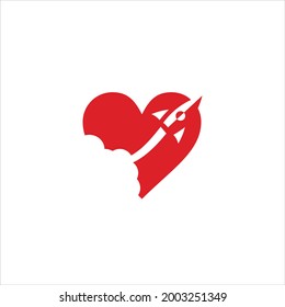 Rocket launch with red heart logo vector. Negative space logo vector.