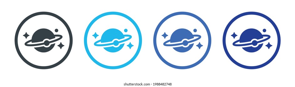 Rocket launch with Saturn vector icon.