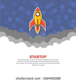 Rocket launch ship in a flat style concept of business product on a market Project start up and development process, creative idea, new innovation. Vector illustration