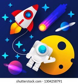 Rocket Launch, ship. Illustration Concept Of Business Product On A Market.
