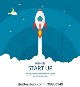 Rocket launch ship. start up, illustration concept of new business product on a market. vector