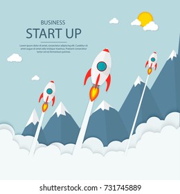 Rocket launch ship. start up, illustration concept of new business product on a market. vector