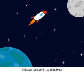 Rocket launch, ship vector, concept illustration from earth to moon