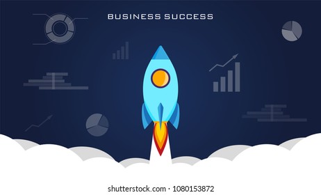Rocket launch, ship. Vector illustration concept of business. Business Rocketship Startup Symbol. Flat Design