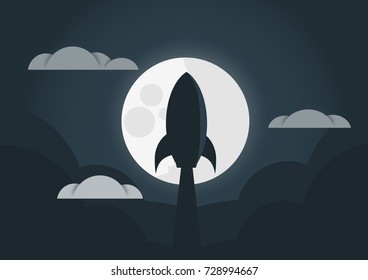 Rocket launch, ship. vector illustration concept of business start up, boost...