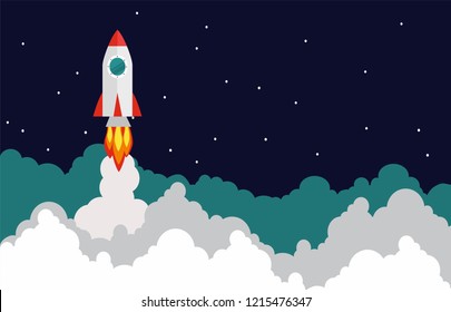 Rocket launch, ship.vector, concept of an illustration of a business product on the market startup