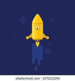 Rocket launch, ship.vector illustration concept of business. Business Startup Symbol. Vector Flat Design Rocket Launch