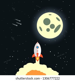 Rocket launch, ship.vector illustration,flat design