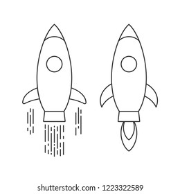 Rocket launch, shuttle icons set. Startup project or space exploration vector
