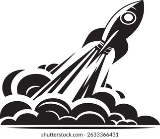 Rocket launch silhouette vector icon. Perfect for space exploration, technology, innovation, startup, mission, growth, launch, and business design concepts.