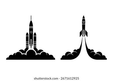Rocket launch silhouettes representing takeoff and space travel