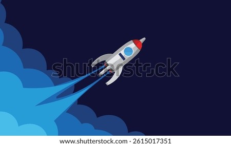 Rocket launch in the sky, Business,  Start up concept, vector illustration.