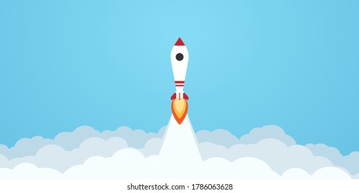 Rocket Illustration Flying Over Cloud Beautiful Stock Vector (Royalty ...