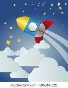 rocket launch to the sky, paper art background or poster