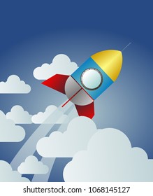 rocket launch to the sky, paper art background or poster