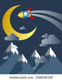 rocket launch to the sky, paper art background or poster