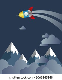 rocket launch to the sky, paper art background or poster