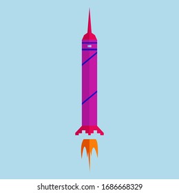 Rocket launch to the sky. Vector illustration. Flat design style.