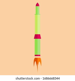 Rocket launch to the sky. Vector illustration. Flat design style.