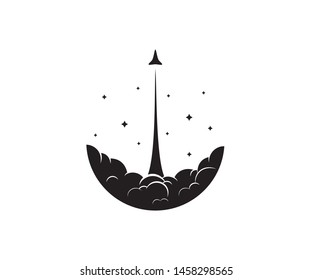 Rocket launch with smoke and stars  - Isolated Vector Illustration