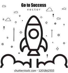 Rocket launch and smoke. Vector illustration.