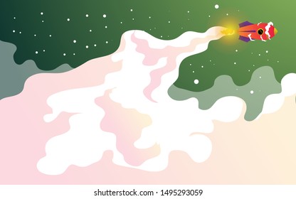 Rocket launch and space background with abstract shape and planets. Web design. space exploring. vector illustration
