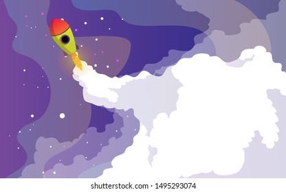 Rocket launch and space background with abstract shape and planets. Web design. space exploring. vector illustration
