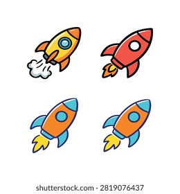 Rocket Launch Space Exploration Science Adventure Illustration Creative Graphic Design Collection Modern Artwork Bundle Dynamic Mission