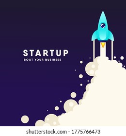Rocket launch in space in galaxy universe background.