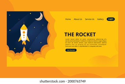 Rocket launch to the space landing page  vector illustration startup business web design