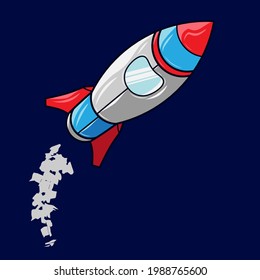 Rocket launch to space line pop art potrait logo colorful design with dark background. Abstract vector illustration. Isolated black background for t-shirt, poster, clothing, merch, apparel. 