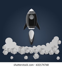 Rocket launch space paper art style , start up business concept and exploration idea. vector illustration.