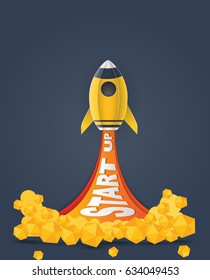 Rocket launch space paper art style , start up business concept and exploration idea. vector illustration.