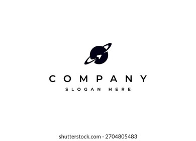 Vector de diseño de logotipo de planeta espacial de lanzamiento de cohete con estilo de concepto plano