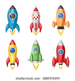 Rocket launch, space ship. 3D style vector collection.