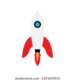 rocket launch, spacecraft, flat vector illustration in cartoon style isolated on white background