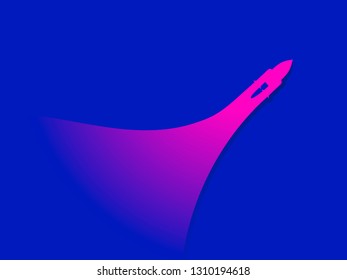 Rocket launch, spacecraft flying into space. Modern trend futurism and gradient. Vector illustration