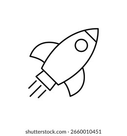 Símbolo del despegue de la nave espacial del lanzamiento del cohete para la Ilustración vectorial moderna plana del icono del contorno del concepto de la innovación de la ciencia empresarial de la empresa emergente.
