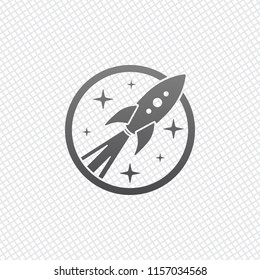 rocket launch with stars in circle icon. On grid background
