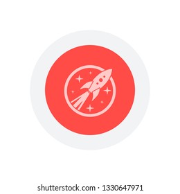 rocket launch with stars in circle icon. Icon in colored circle with gray bold border. Web button, modern flat design