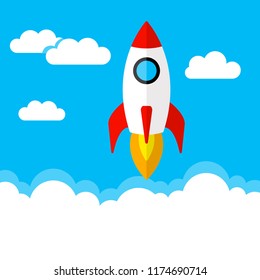 Rocket launch, start up business concept. Vector illustration