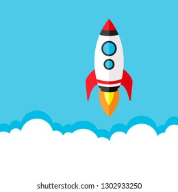 Rocket launch, start up business concept. Vector illustration