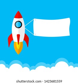 Rocket launch, start up business concept. Banner for your text. Vector illustration