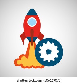 rocket launch start up business gear work graphic vector illustration