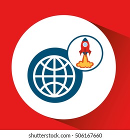 rocket launch start up business globe graphic vector illustration