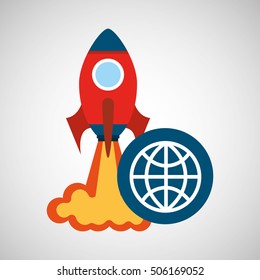 rocket launch start up business globe graphic vector illustration
