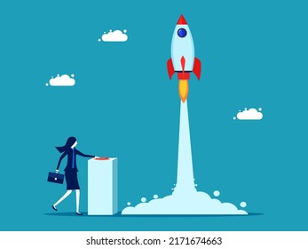 Raketenstart. Starten Sie ein Unternehmen. Raketen fliegen in den Himmel. Geschäfts- und Investitionskonzept 