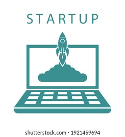 rocket launch start up from laptop computer icon